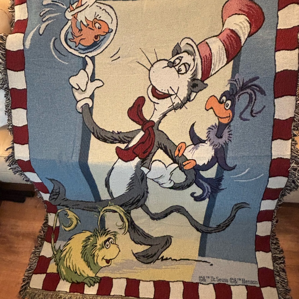 Vintage Dr. Seuss Cat in the Hat Woven Throw Blanket - NEW w/Tag